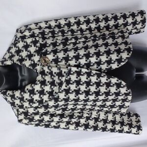 VEX Black White Wool houndstooth tweed style cropped jacket blazer coat cape